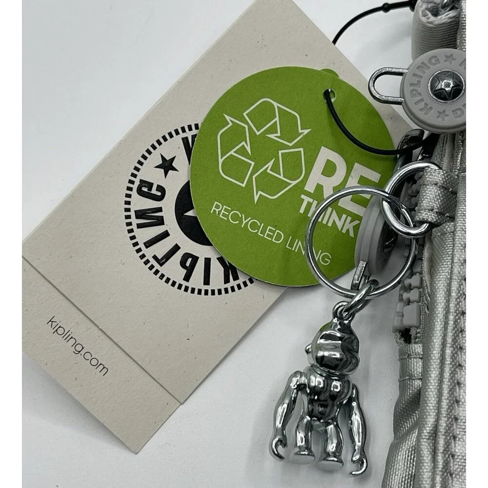 Kipling‎ Eldorado Mini Crossbody Silver Bright Metallic Bag Monkey charm